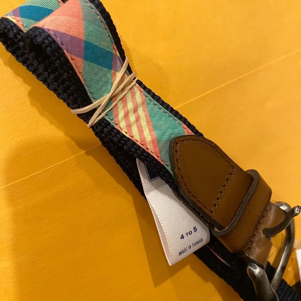 Janie and jack spring summer coral green and white plaid belt size 4/5 NWT